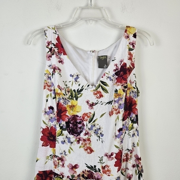 TAYLOR Linen Blend Floral Print Dress Size 14 Belted Sleeveless - Picture 3 of 9